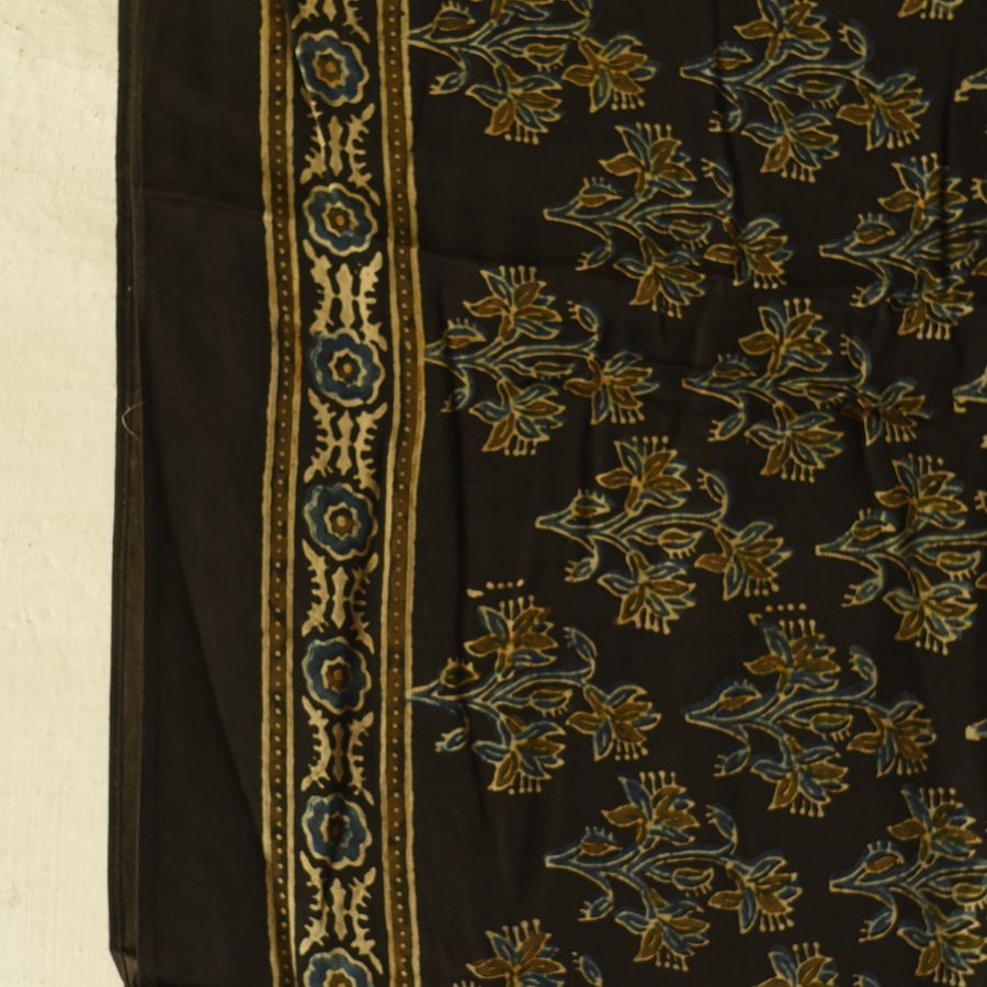Shop Natural Dyed Ajrakh - Modal Silk Black Stole