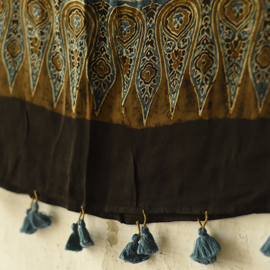 Shop Natural Dyed Ajrakh - Modal Silk Black Stole