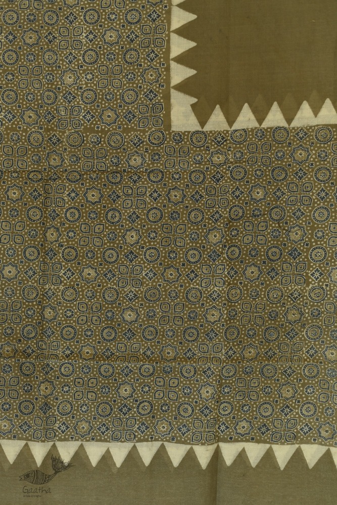 Handwoven Cotton - Ajrakh Block Printed Dupatta -Grey