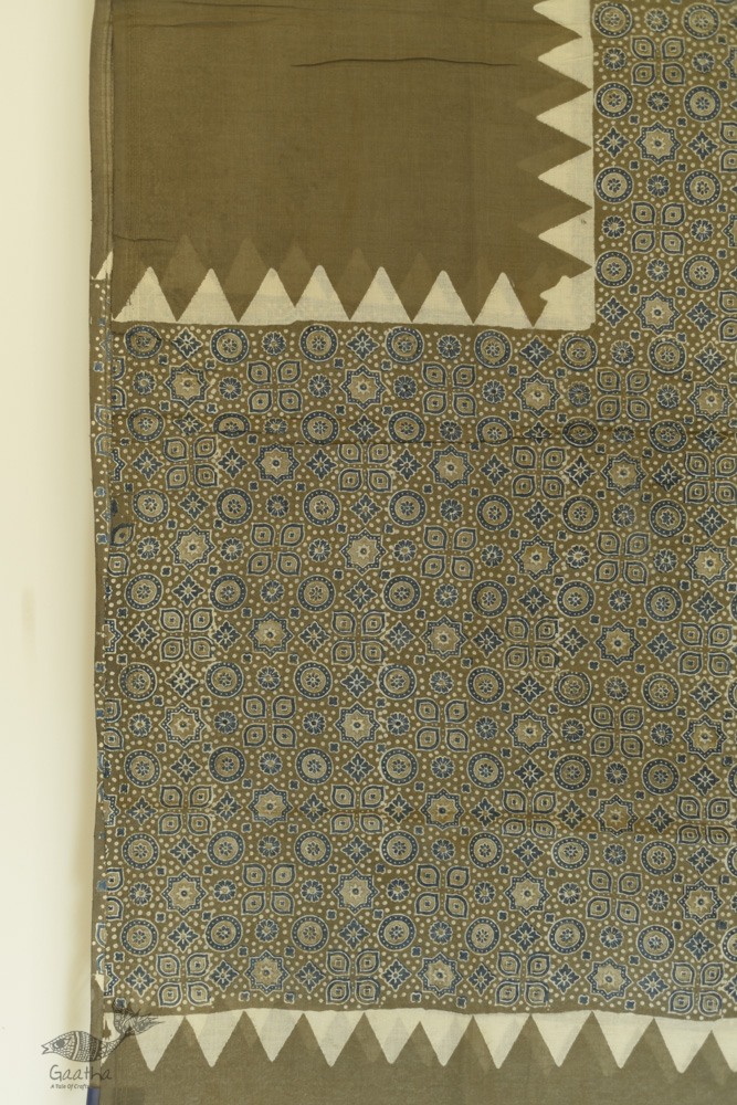 Handwoven Cotton - Ajrakh Block Printed Dupatta -Grey