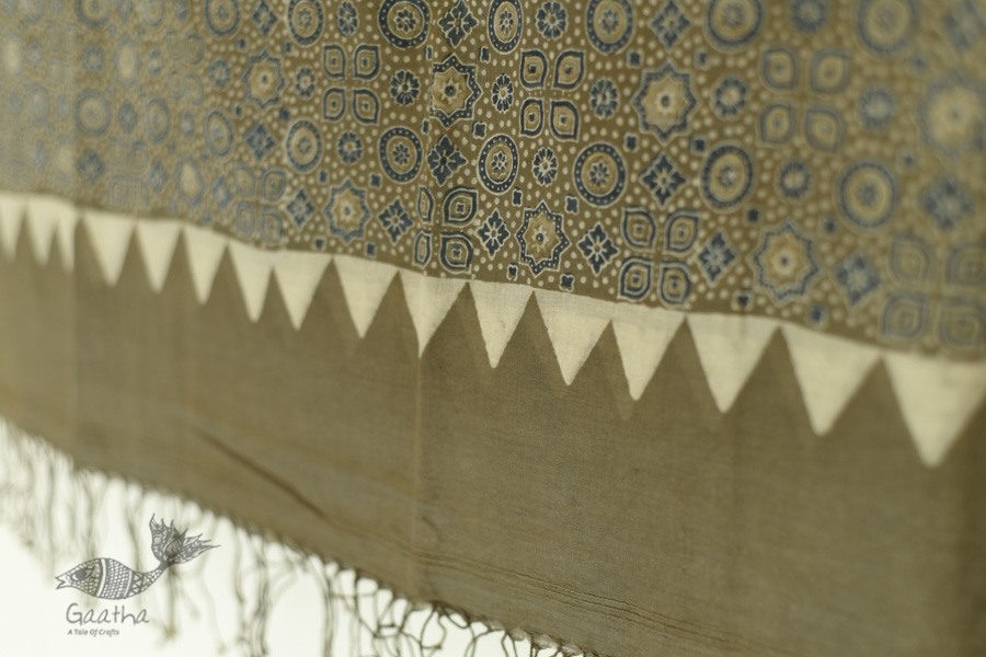 Handwoven Cotton - Ajrakh Block Printed Dupatta -Grey
