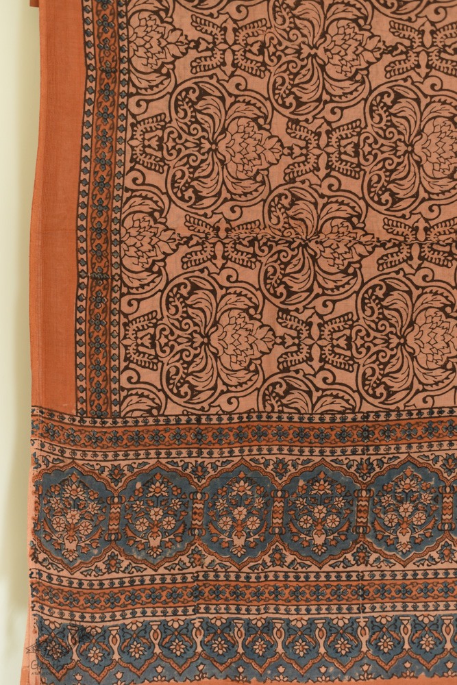 Handwoven Cotton - Ajrakh Block Printed Dupatta - Walnut Brown