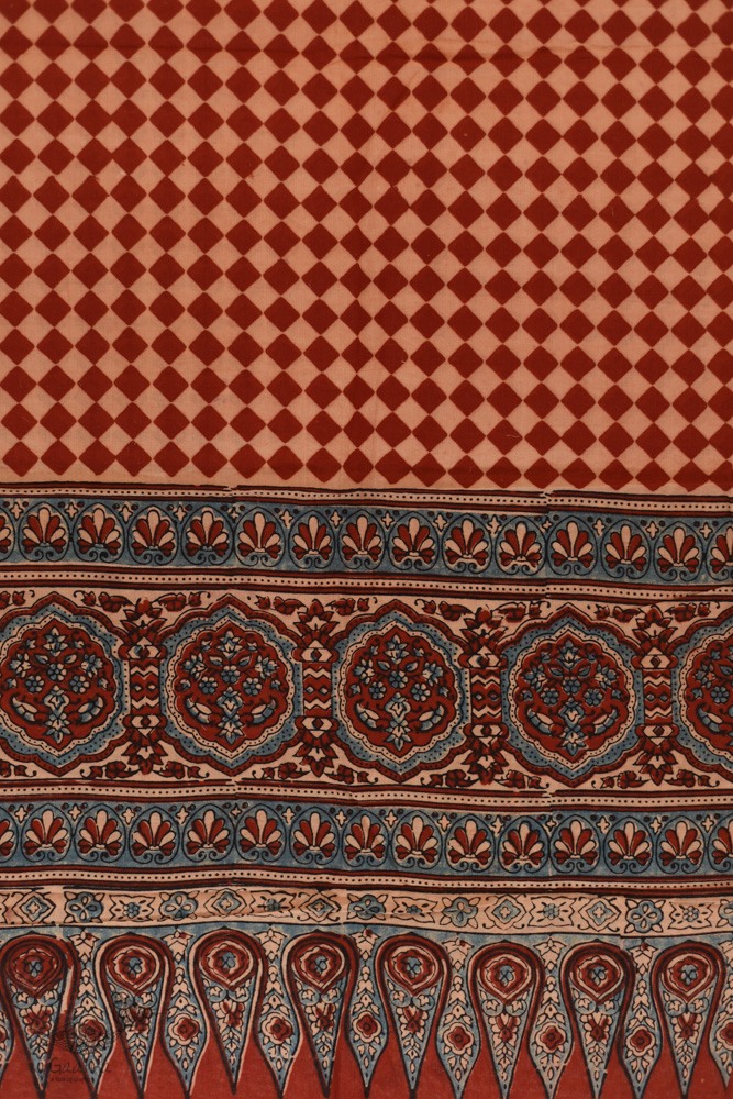 Handwoven Cotton - Ajrakh Block Printed Dupatta With Red Checks