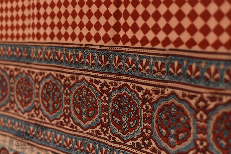 Handwoven Cotton - Ajrakh Block Printed Dupatta With Red Checks