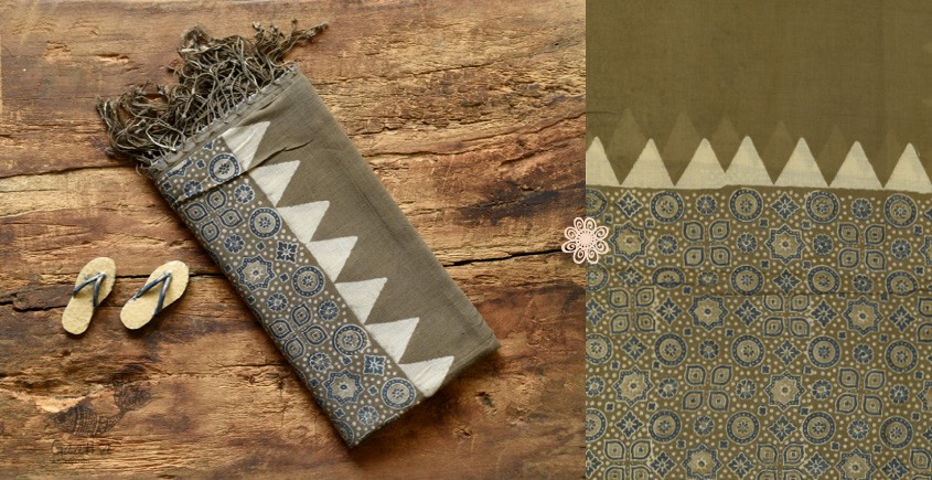 Handwoven Cotton - Ajrakh Block Printed Dupatta -Grey