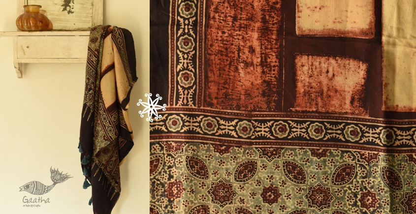 buy Ajrakh Printed Mulberry Silk stole