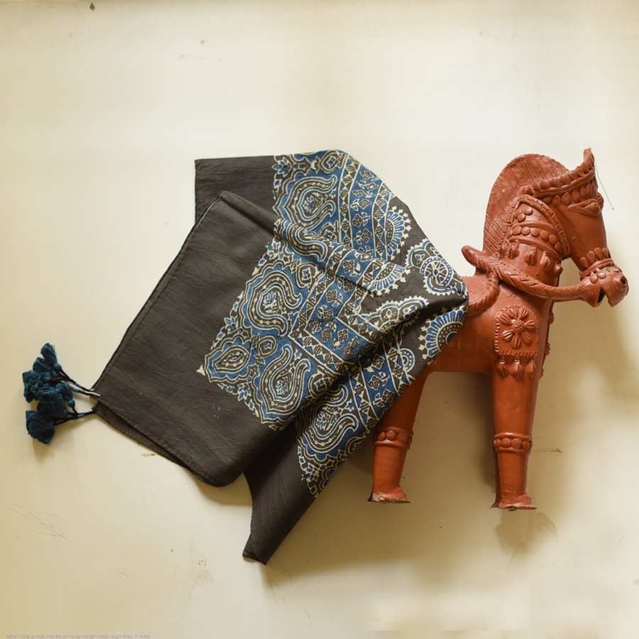 shop Hand Block Printed - Square Ajrakh Cotton Scarf