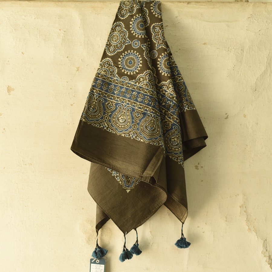 shop Hand Block Printed - Square Ajrakh Cotton Scarf