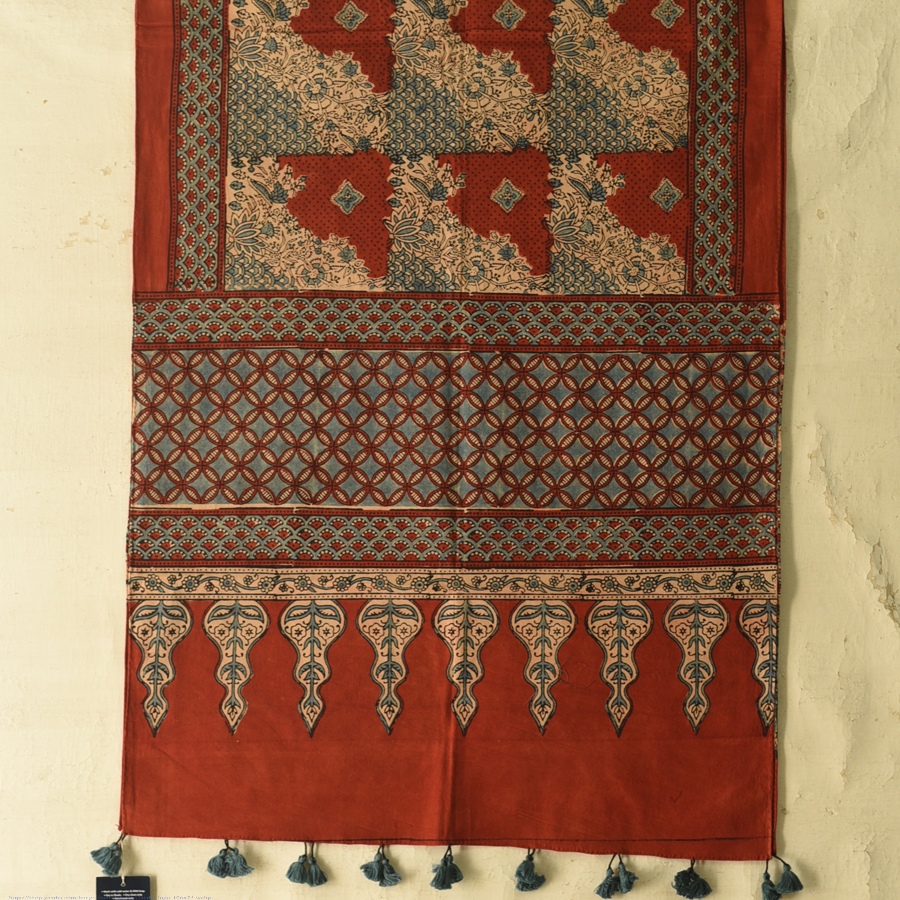 shop Ajrakh Block Printed Cotton Red Stole