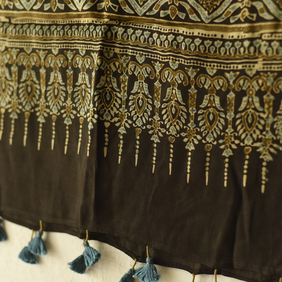 Shop Natural Dyed Ajrakh - Modal Silk Stole - Fish Motif