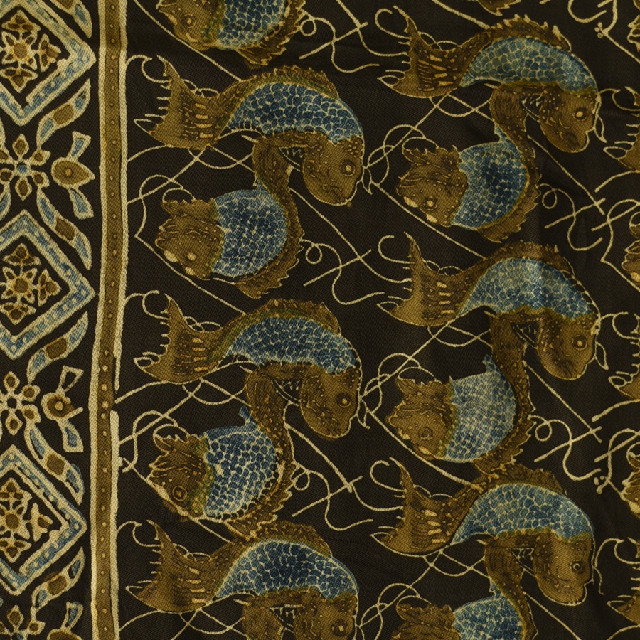 Shop Natural Dyed Ajrakh - Modal Silk Stole - Fish Motif