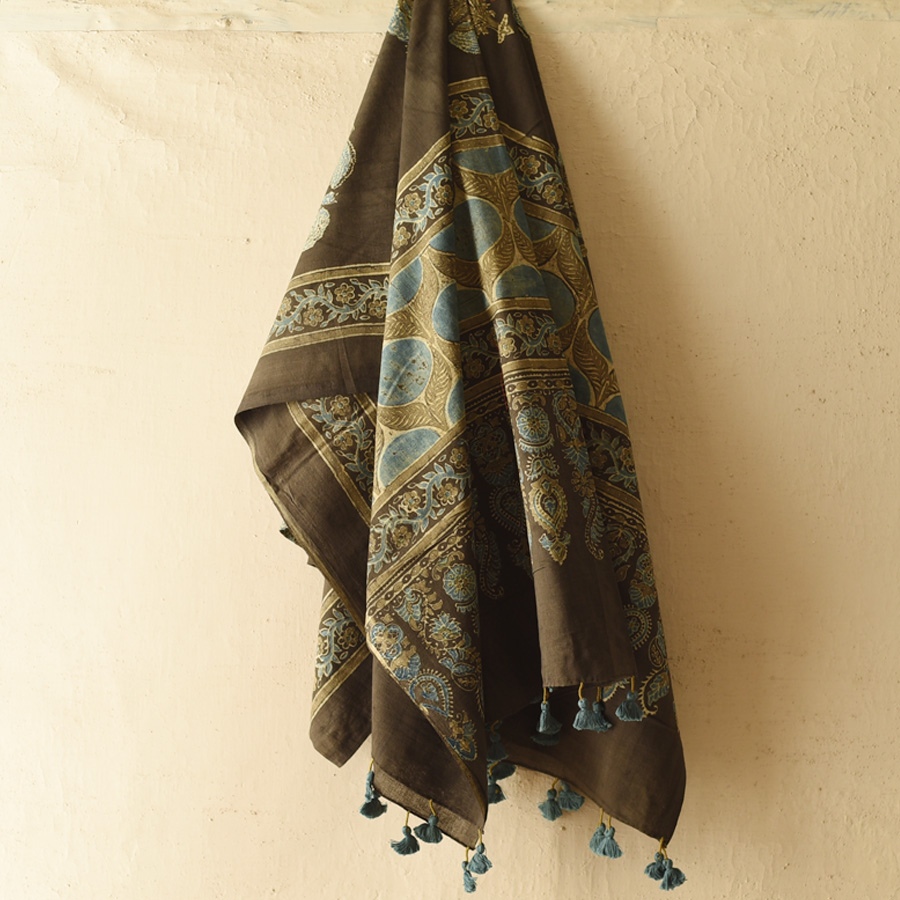 shop Ajrakh Block Printed Pure Cotton Dupatta 10