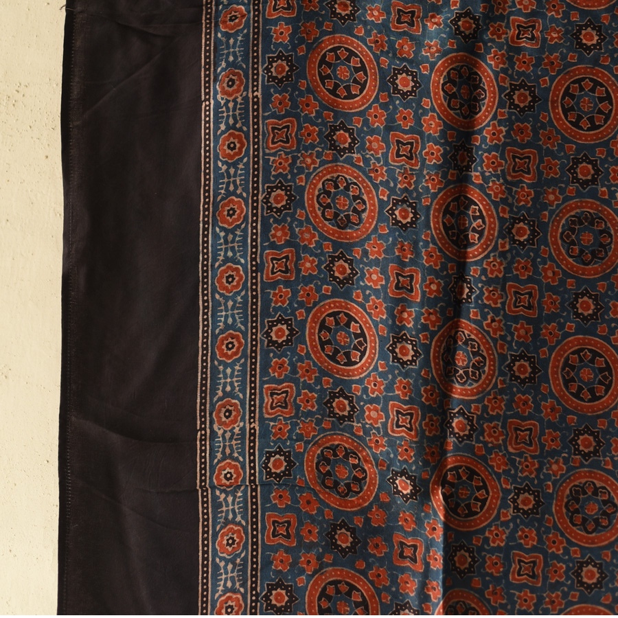 shop Red & Blue Ajrakh Block Printed - Square Modal Silk Scarf