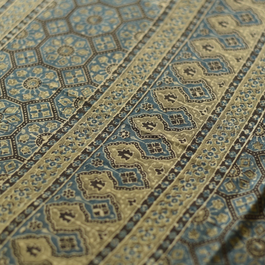 Online Ajrakh Block Print - Mul Mul Cotton Dark Brown Saree