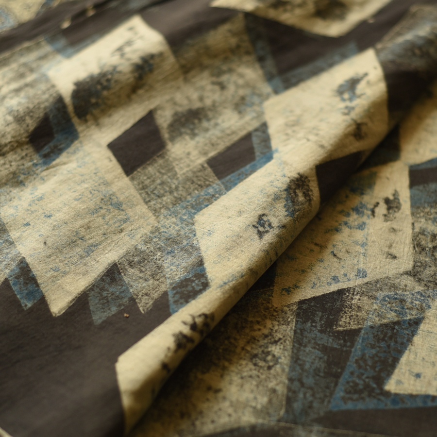 Online Ajrakh Block Print - Mul Mul Cotton Dark Brown Saree