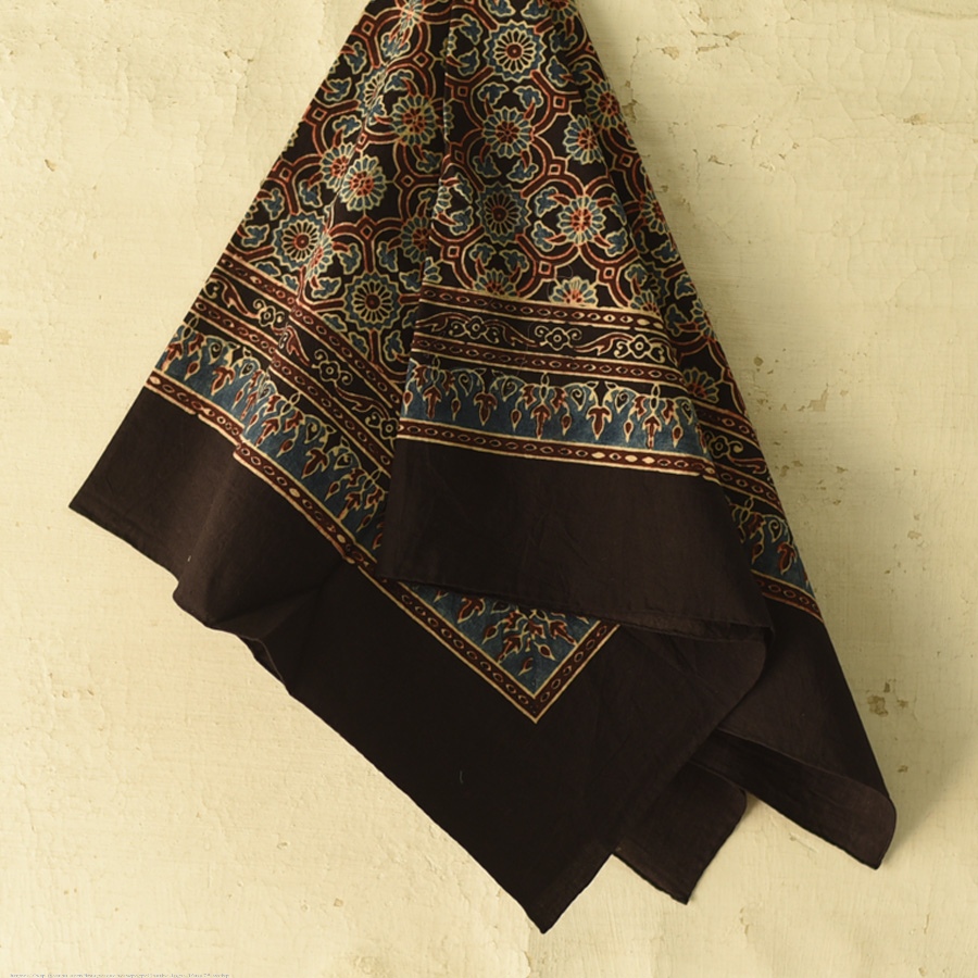shop Hand Block Printed - Square Ajrakh - Black Scarf
