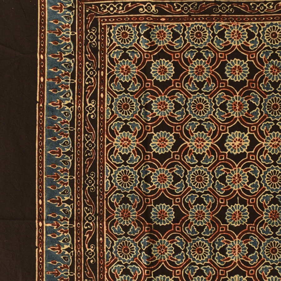 shop Hand Block Printed - Square Ajrakh - Black Scarf