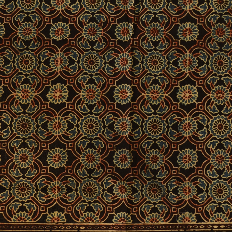 shop Hand Block Printed - Square Ajrakh - Black Scarf