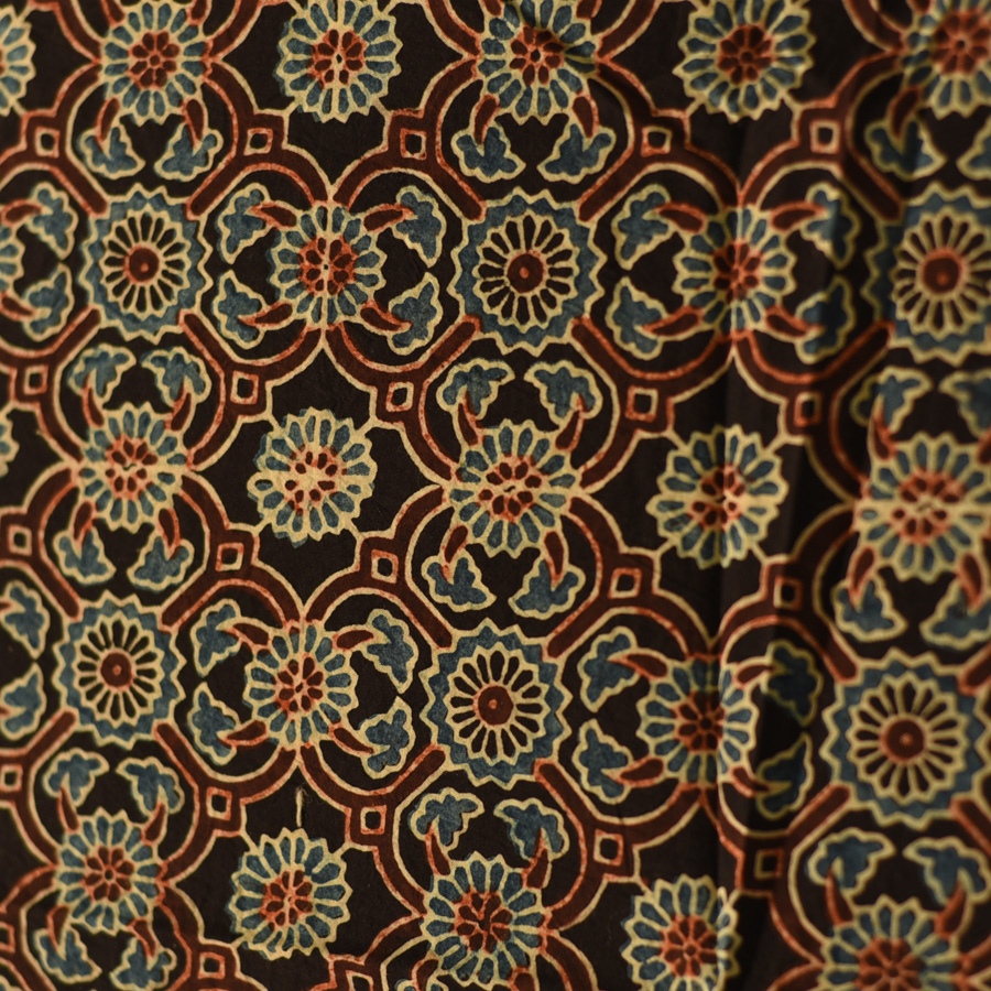 shop Hand Block Printed - Square Ajrakh - Black Scarf
