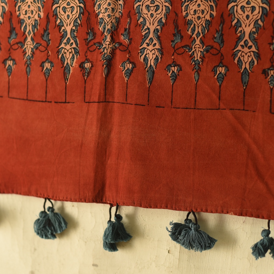 shop Ajrakh Printed - Flower Motif Cotton Stole