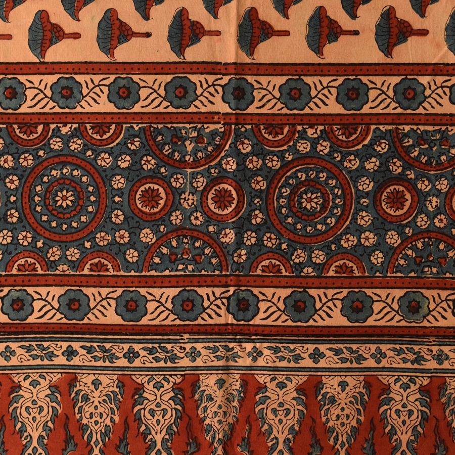 shop Ajrakh Printed - Flower Motif Cotton Stole