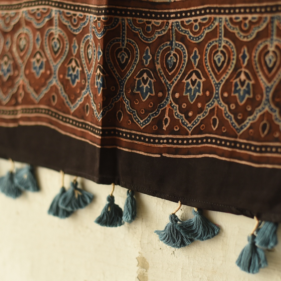 Shop Natural Dyed Ajrakh Block Printed - Modal Silk Stole