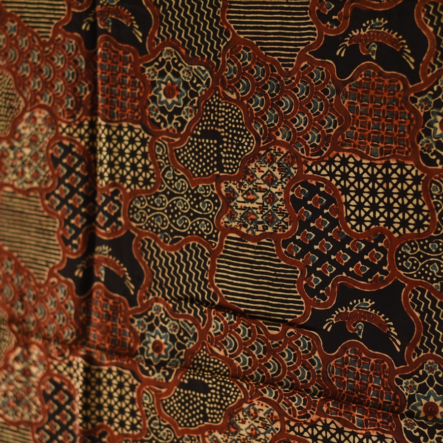 shop Ajrakh Hand Block Printed - Square Modal Silk Scarf