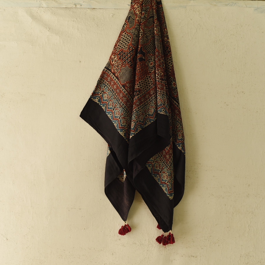shop Ajrakh Hand Block Printed - Square Modal Silk Scarf