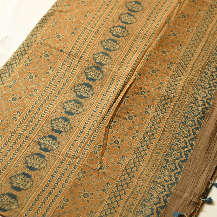 Online Ajrakh Mul Soft Cotton Saree - Tree Motif