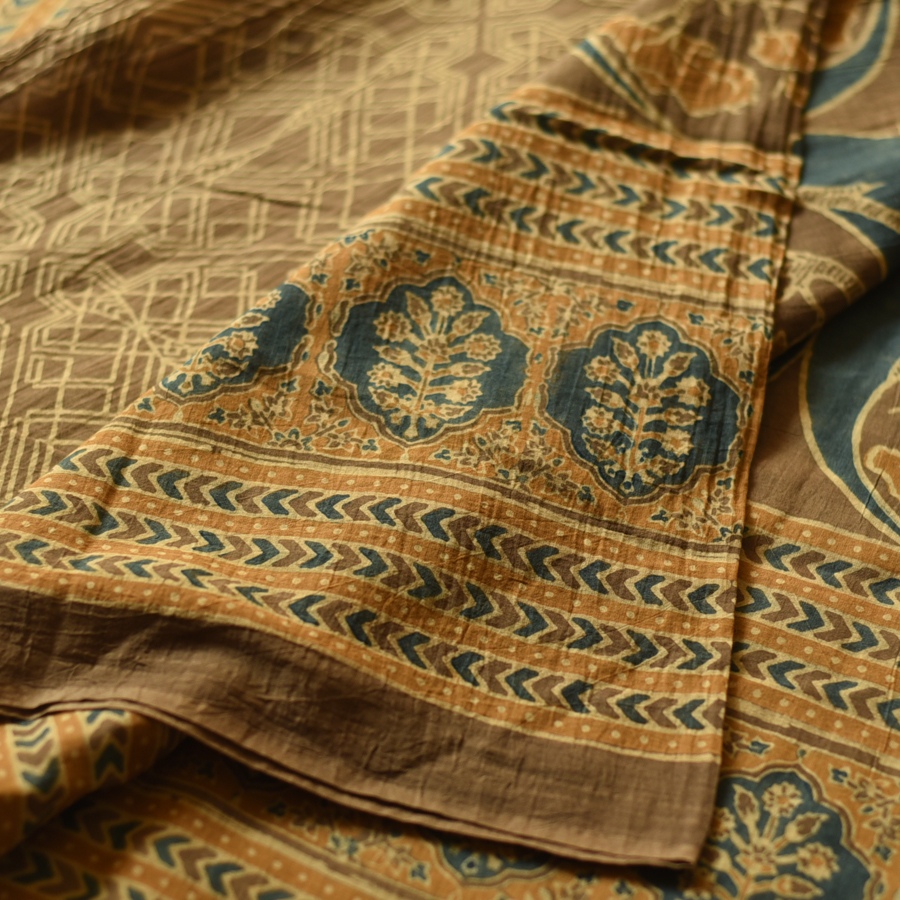 Online Ajrakh Mul Soft Cotton Saree - Tree Motif
