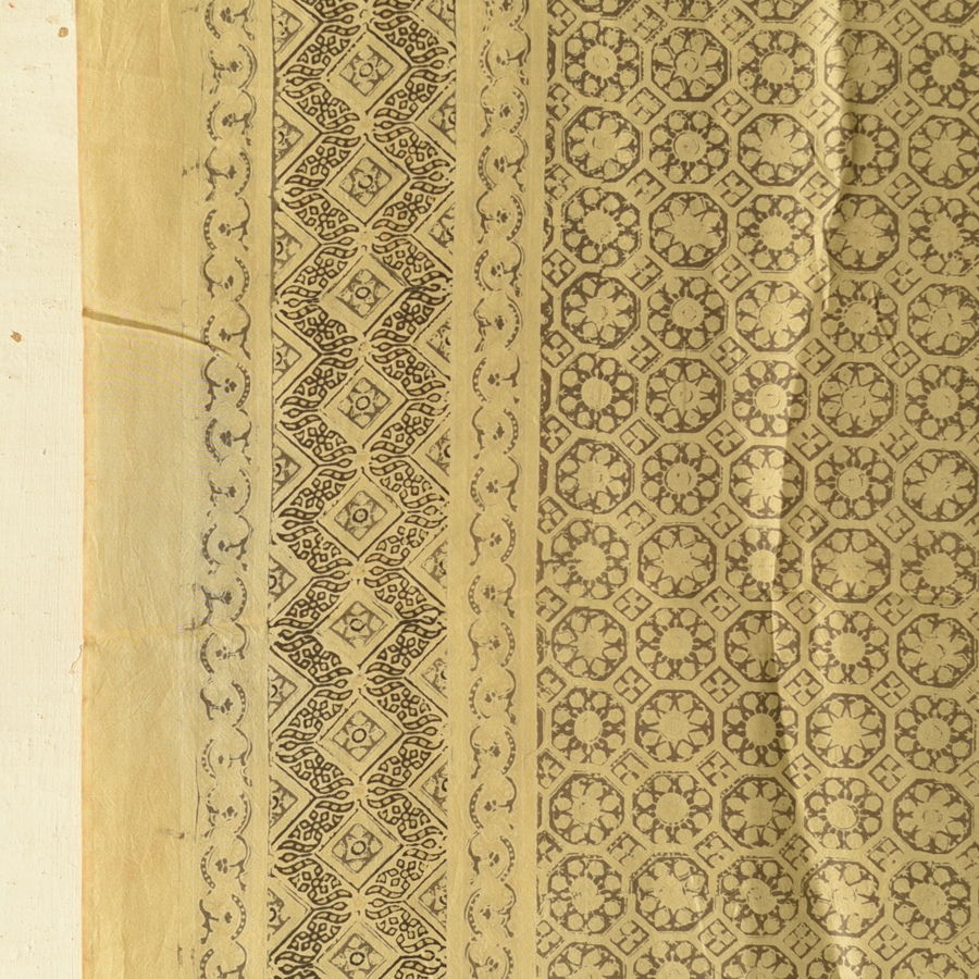 buy Ajrakh Mulberry Silk Dupatta - Natural dyed - Beige 