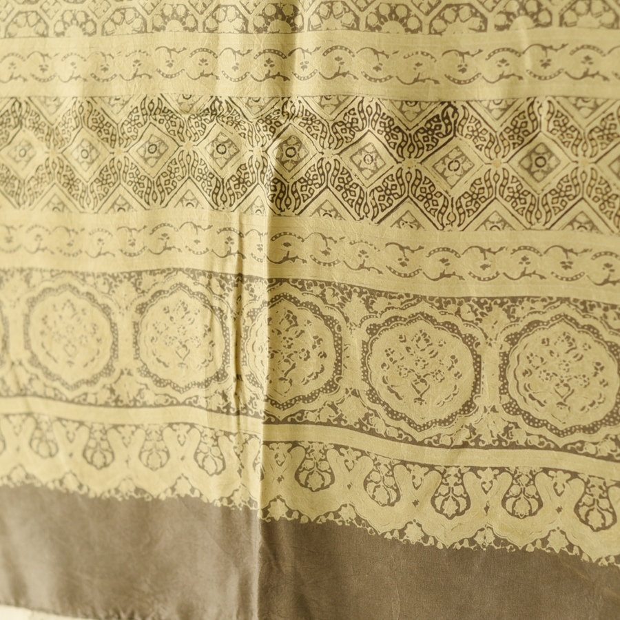 buy Ajrakh Mulberry Silk Dupatta - Natural dyed - Beige 