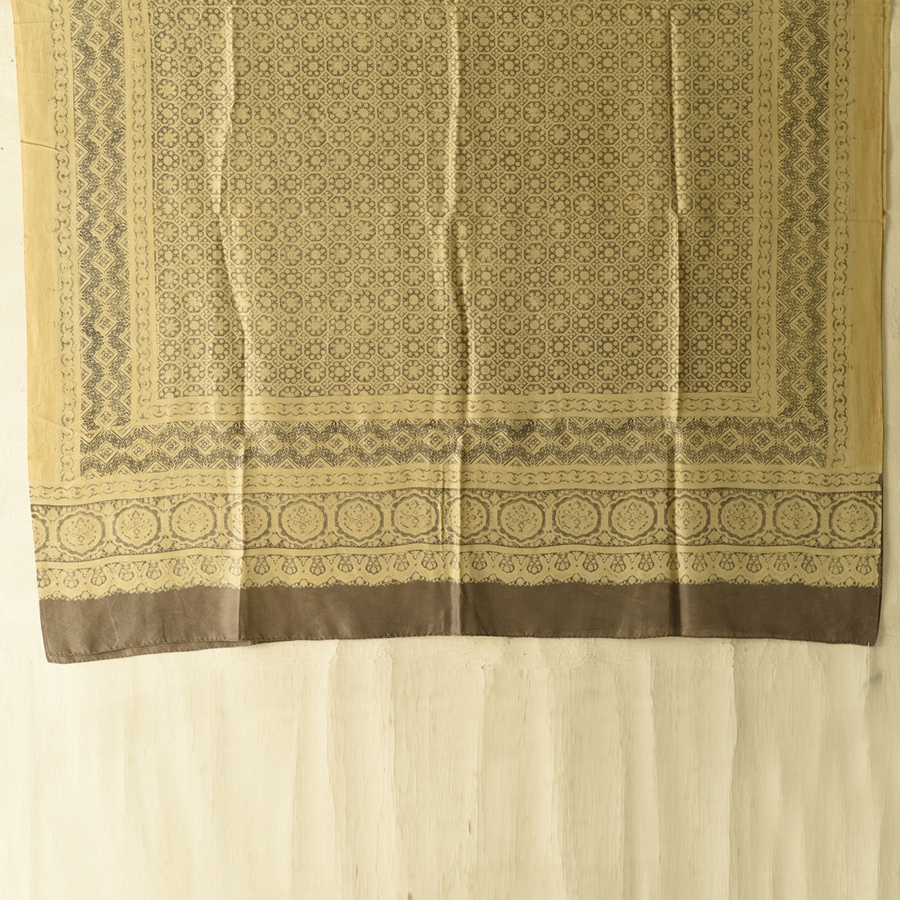buy Ajrakh Mulberry Silk Dupatta - Natural dyed - Beige 