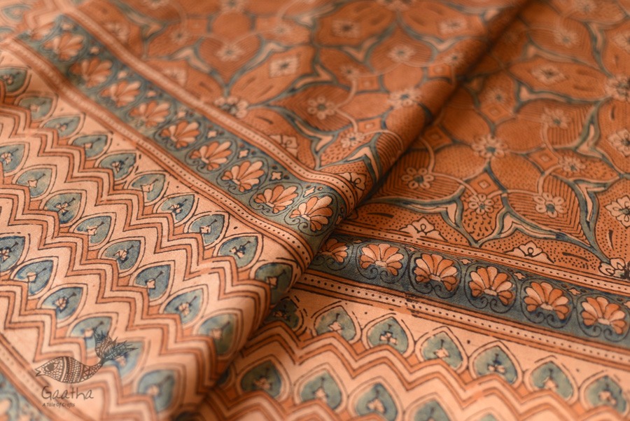 shop Ajrakh Ajrakh Mulberry Silk SareeNatural Dyed Ajrakh Hand Prints Mulberry Silk Saree