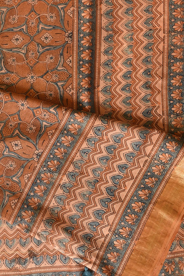 shop Ajrakh Ajrakh Mulberry Silk SareeNatural Dyed Ajrakh Hand Prints Mulberry Silk Saree