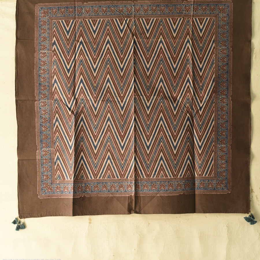 shop Hand Block Printed - Ajrakh Cotton - Brown Zik Zak Scarf