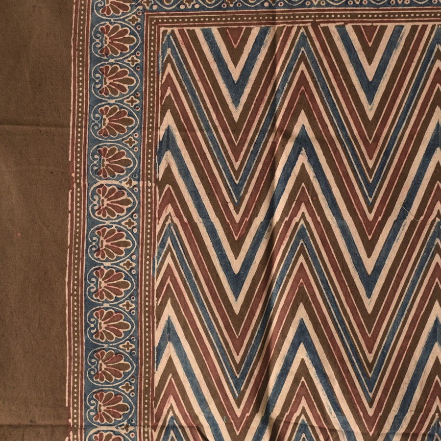 shop Hand Block Printed - Ajrakh Cotton - Brown Zik Zak Scarf