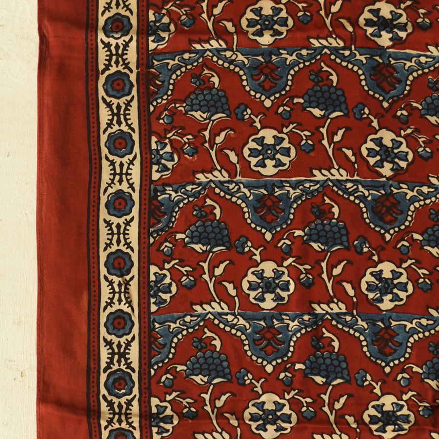 Shop Natural Dyed Ajrakh Prints - Modal Silk Stole ~ Red