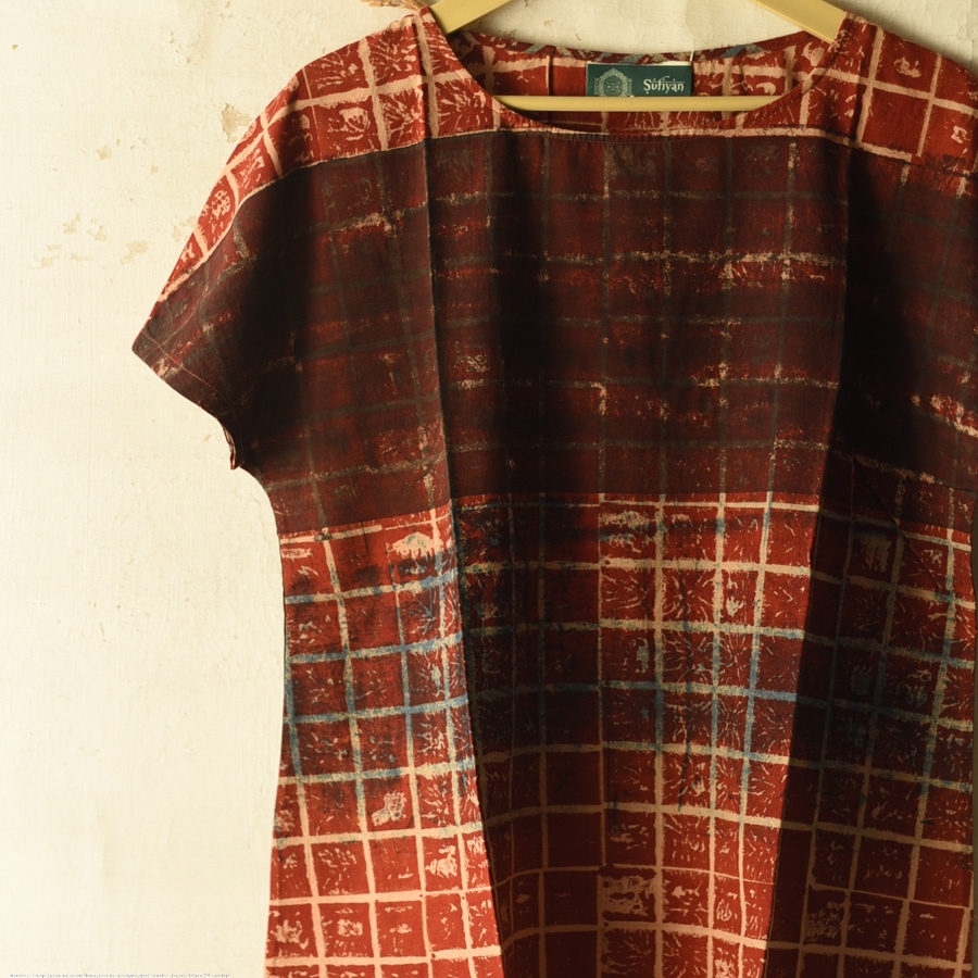 shop Ajrakh Printed Cotton Bat Wings Sleeve Top