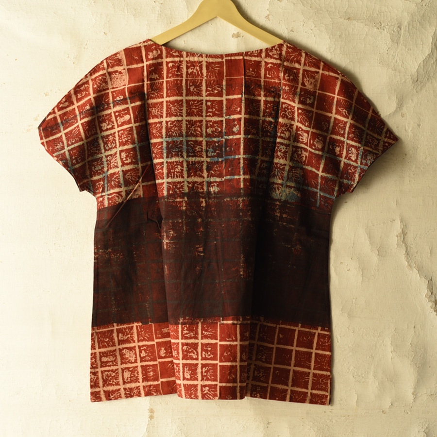 shop Ajrakh Printed Cotton Bat Wings Sleeve Top