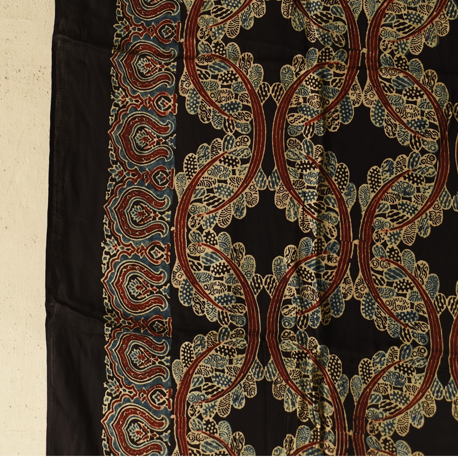 shop Ajrakh Block Printed - Square Modal Silk Scarf - Black