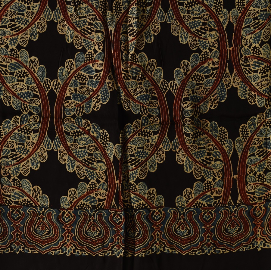 shop Ajrakh Block Printed - Square Modal Silk Scarf - Black