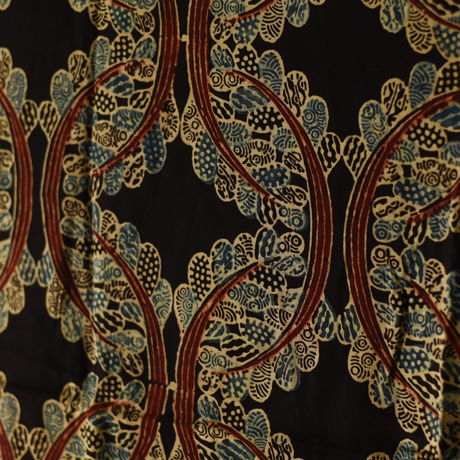 shop Ajrakh Block Printed - Square Modal Silk Scarf - Black