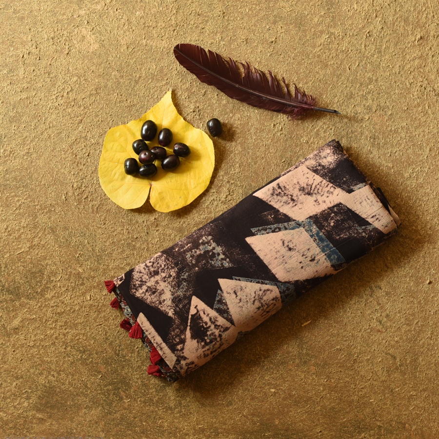 Online Ajrakh Printed Mul Cotton Black Saree