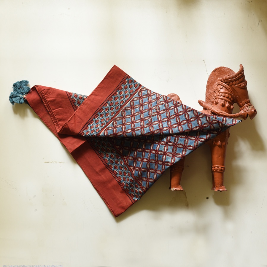 shop Hand Block Printed - Square Ajrakh Cotton Red Scarf