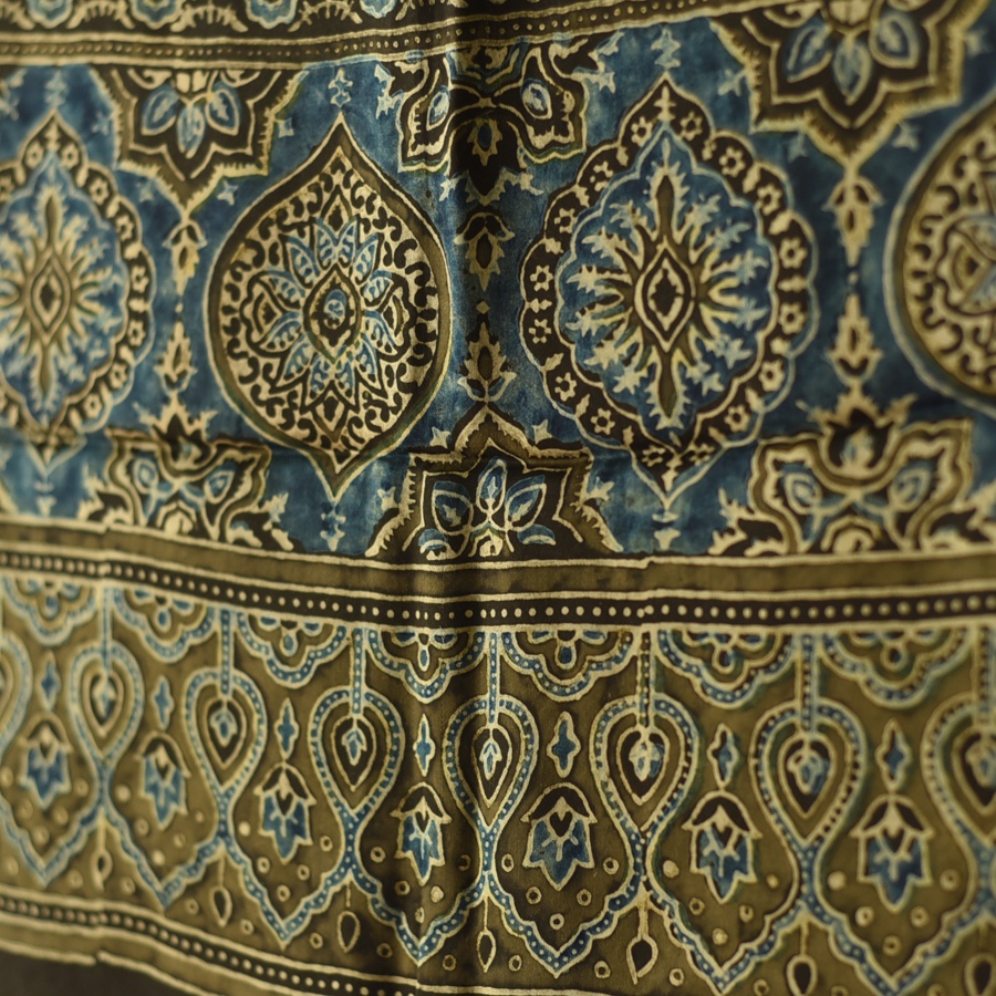 Shop Natural Dyed Ajrakh Block Printed Modal Silk Stole