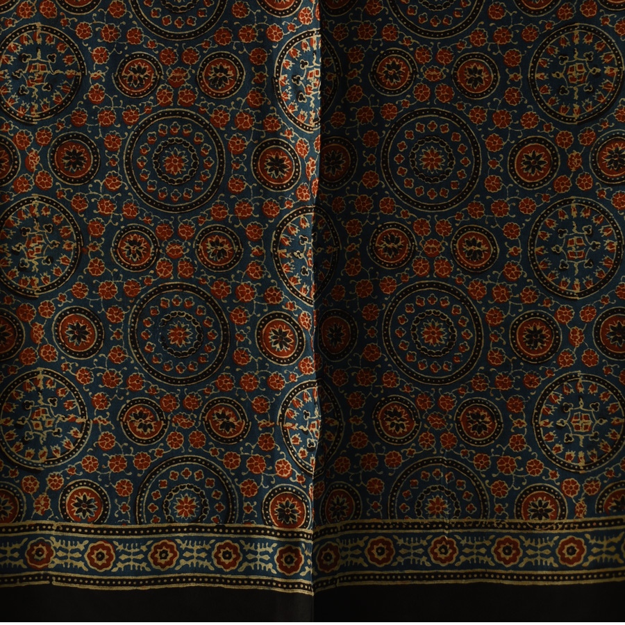 shop Ajrakh Block Printed - Square Modal Silk Black Scarf