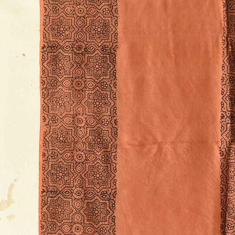 buy Ajrakh Mulberry Silk Dupatta - Natural dyed - Brown