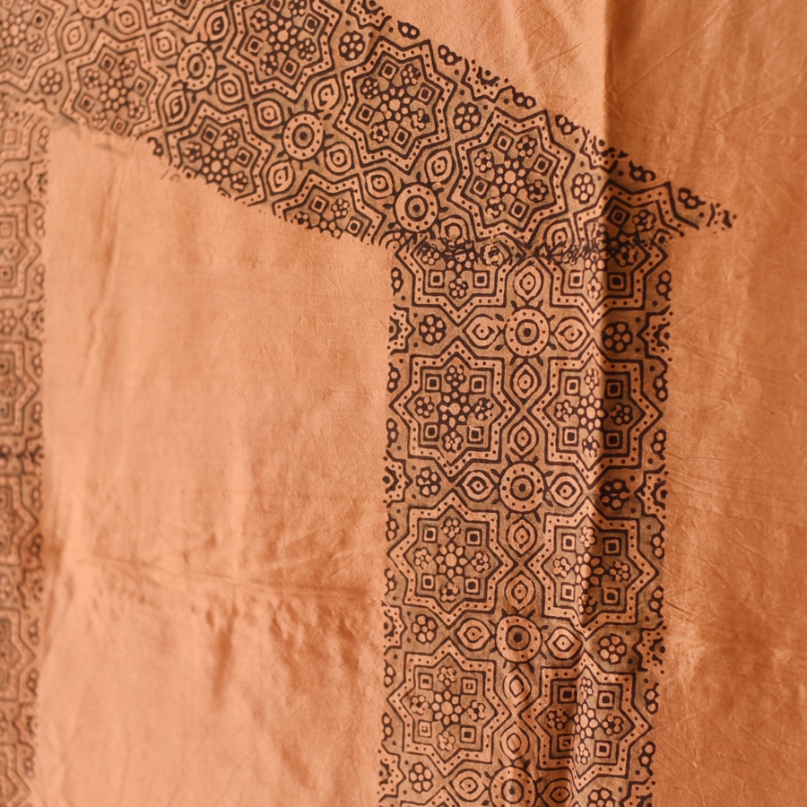 buy Ajrakh Mulberry Silk Dupatta - Natural dyed - Brown
