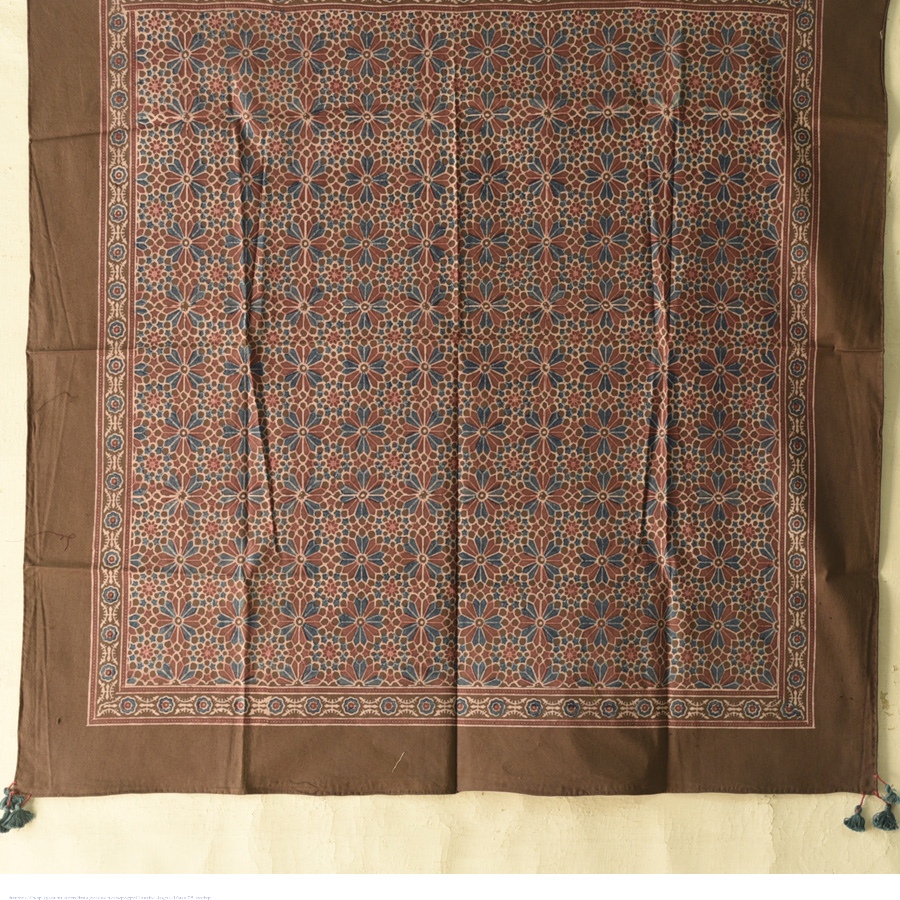 shop Square Ajrakh Block Printed Cotton Brown Scarf